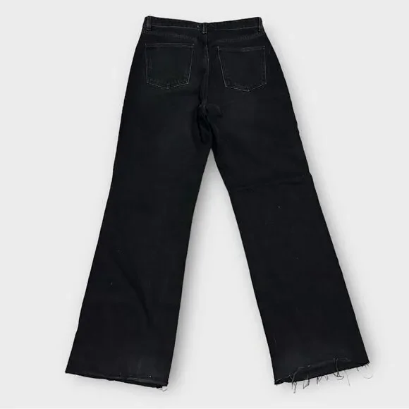 Zara Black High Waisted Hi Rise Raw Hem Straight Leg Casual Denim Jeans Pants - Picture 3 of 6